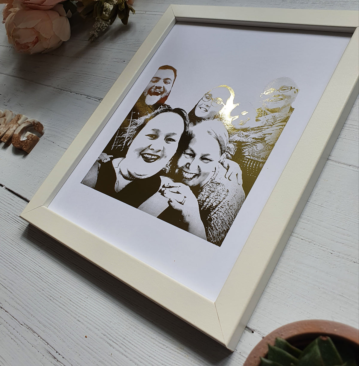 Personalised gold foil group portrait print, 5-8 people