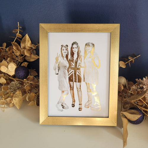 Gold foil family portrait print of 3-4 people