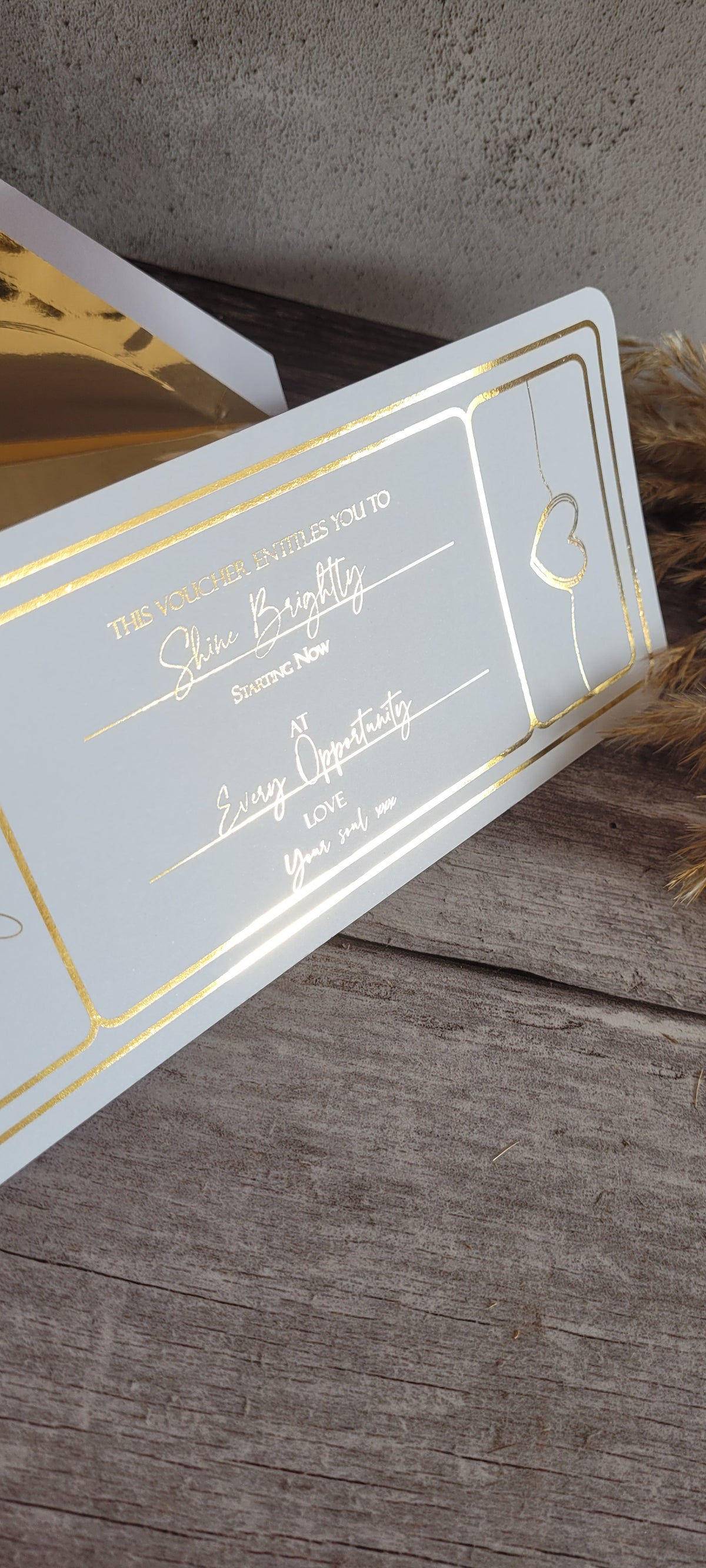 Gold foil golden tickets for birthdays, Mother's Day, Father's Day and Valentine's Day